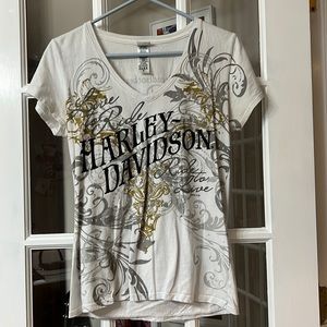 White Harley t shirt. Ride to live V neck size M